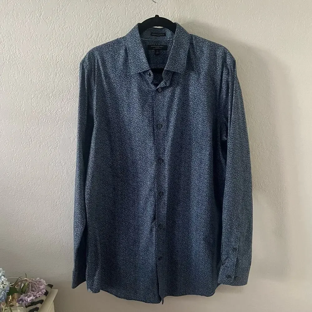 Banana Republic Navy Blue Floral Camden Standard Fit Non-Iron Shirt *Tall*